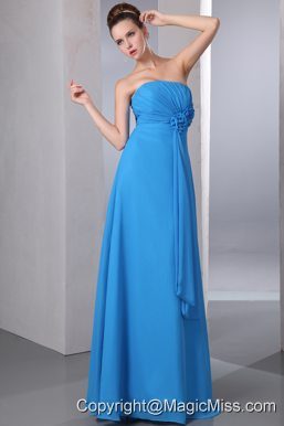 Teal Empire Strapless Hand Made Flower and Ruch Prom Dress Floor-length Chiffon
