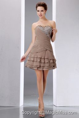 Brown A-line Strapless Mini-length Beading and Sequins Chiffon Homecoming Dress