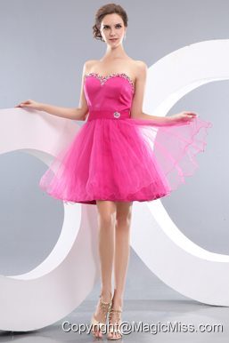 Hot Pink A-line / Pricess Sweetheart Mini-length Organza Beading Prom / Homecoming Dress