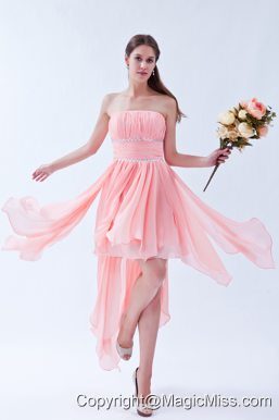 Watermelon Empire Strapless Asymmetrical Chiffon Beading Prom Dress