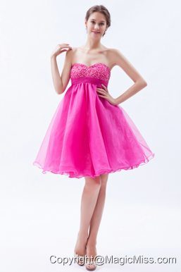 Hot Pink A-line Sweetheart Mini-length Organza Beading Prom / Cocktail Dress