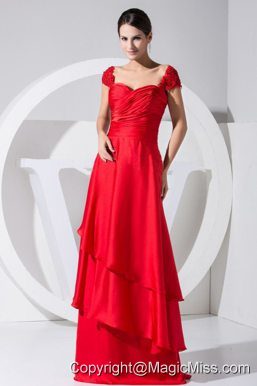 Beading and Ruch Decorate Bodice Red Column Brush Train Prom Dress For 2013