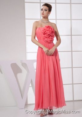 Hand Made Flower Watermelon Red Chiffon Ankle-length 2013 Prom Dress