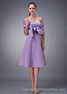 Lavender A-line Strapless Tea-length Satin Bridesmaid Dress