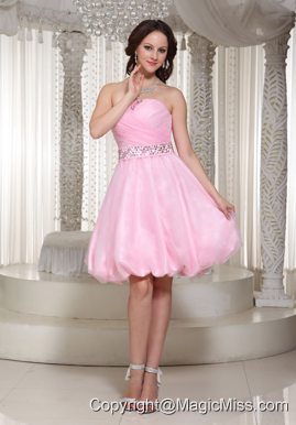 A-line Baby Pink Prom Dress With Beaded Decorate