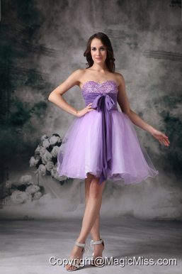 Lilac A-line Sweetheart Mini-length Organza Beading Prom / Homecoming Dress