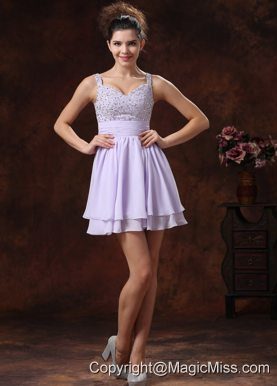 Lilac Straps Beaded Decorate Prom Cocktail Dress With Mini-length In Isla Rat??n