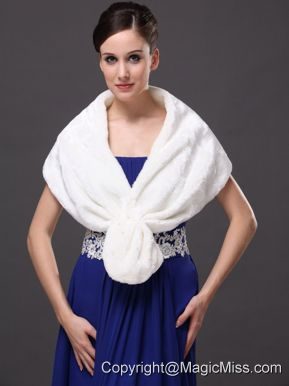 Faux Fur Fashionable V-Neck White Wedding Party and Prom or Cocktail Wedding Wrap