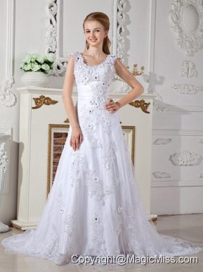 Discount A-line Scoop Court Train Lace Appliques Wedding Dress