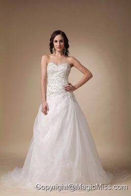 Elegant A-line Sweetheart Court Train Taffeta and Organza Beading Wedding Dress