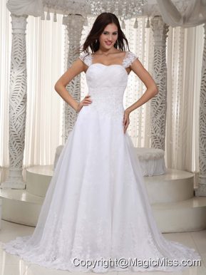 Gorgeous A-line Straps Court Train Lace Ruch Wedding Dress
