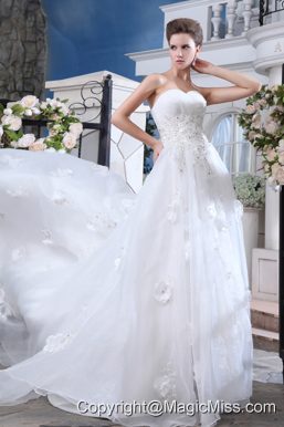 Sweet A-line Sweetheart Court Train OrganzaBeading and Appliques Wedding Dress