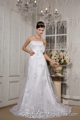 Lovely A-line Strapless Court Train Lace Sash Wedding Dress