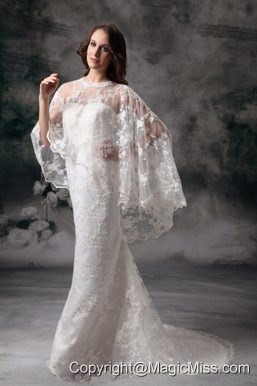 Simple Column Sweetheart Brush Train Lace Wedding Dress