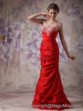 Red Column Strapless Floor-length Taffeta Beading Prom / Evening Dress