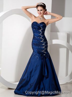 Blue Mermaid Sweetheart Floor-length Taffeta Beading and Ruch Prom Dress