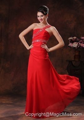 One Shoulder Red Chiffon Prom Dress With Beaded Decorate In Greer Arizona