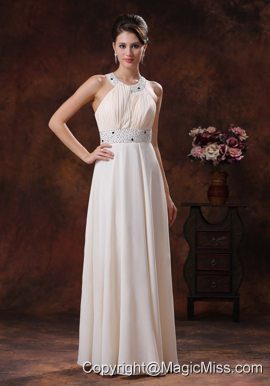 Scoop Custom Made Off White Beaded Decorate Waist Prom Dress In Page