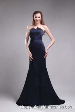 Popular Column Strapless Brush Train Satin Beading Royal Blue Prom / Pageant Dress