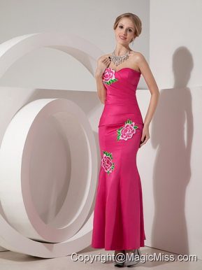 Hot Pink Mermaid Sweetheart Ankle-length Taffeta Appliques Prom Dress