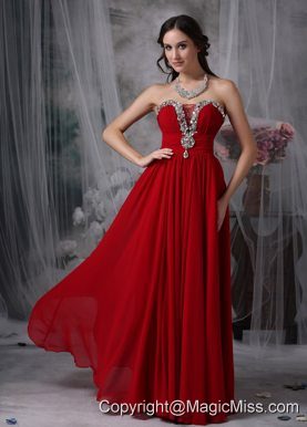 Red Empire Strapless Floor-length Chiffon Beading Prom / Evening Dress