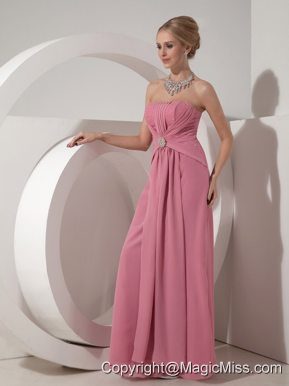 Pink Column Strapless Floor-length Chiffon Beading Prom Dress