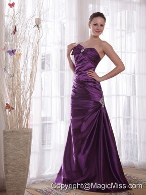 Purple Column Sweetheart Floor-length Taffeta Pleat Prom Dress