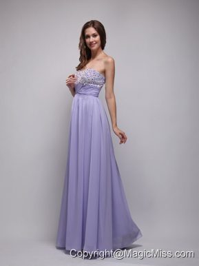 Lilac Empire Strapless Floor-length Chiffon Beading Prom Dress