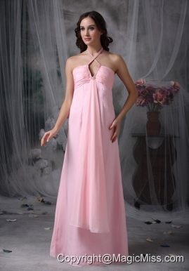 Pink Empire Halter Floor-length Chiffon Beading Prom Dress
