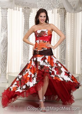 Colorful A-line Strapless High-low Organza and Printing Beading Prom Dress