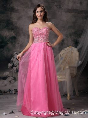 Pink Empire Sweetheart Brush Train Taffeta and Tulle Beading Prom Dress