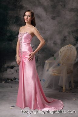 Rose Pink Empire Sweetheart Brush Train Taffeta Beading Prom / Evening Dress