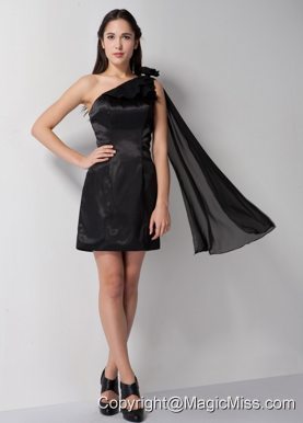 Black Column One Shoulder Mini-length Taffeta Bridesmaid Dress