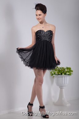 Black Empire Sweetheart Prom / Homecoming Dress Organza Beading Mini-length
