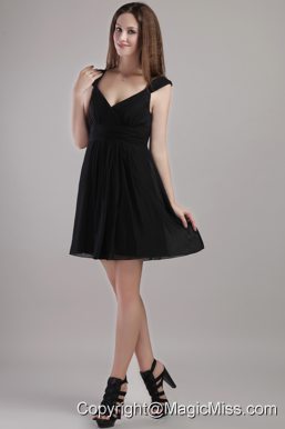 Black Empire V-neck Mini-length Chiffon Bridesmaid Dress