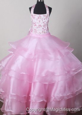 Beautiful Halter Top Little Girl Pageant Dresses With Embroidery Decorate Bodice