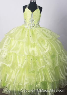 2013 Fashionable Yellow Green Little Girl Pageant Dresses With Beading and Ruffled Layers