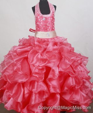 Beading and Ruffles Decorate Bodice Sweet Ball Gown Little Girl Pageant Dress Halter Top Floor-length