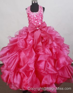 2013 Elegant Halter Neckline Flower Girl Pageant Dress With Beade and Ruffled Layers Decorate