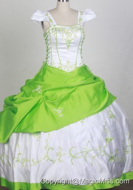 Sweet Ball Square Neckline White and Spring Green Embroidery Decorate Flower Girl Pageant Dress
