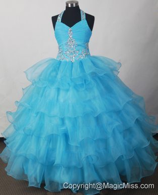 Halter Beading And Ruffled Layers For 2013 Lovely Little Girl Pageant Dresses