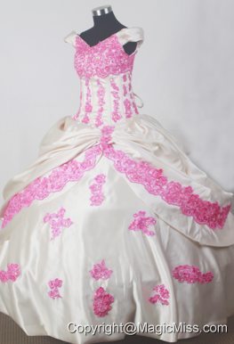 Fashionable Appliques Ball Gown Off The Shoulder Floor-length Little Girl Pageant Dress