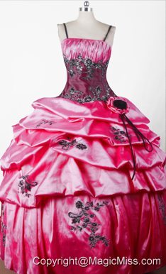 Gorgeous Appliques Hand Made Flower Ball Gown Little Gril Pageant Dress Spaghetti Straps Floor-length