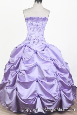 Elegant Embroidery With Beading Ball Gown Strapless Floor-length Little Gril Pageant Dress