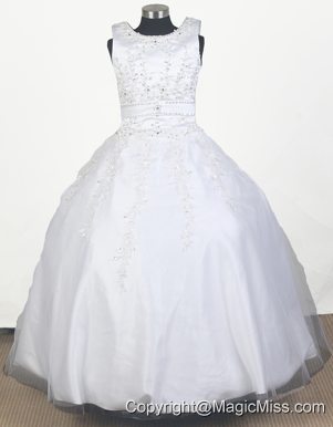 Perfect Embroidery With Beading Ball Gown Little Gril Pageant Dress Scoop Floor-length