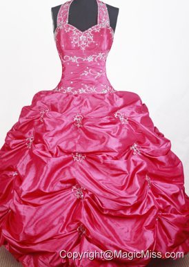 Sweet Ball Gown Embroidery With Beading Halter Top Floor-length Little Gril Pageant Dress