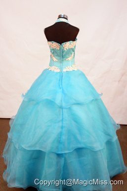 Lovely A-line Appliques Decorate Halter Floor-length Little Pageant Girl Dress