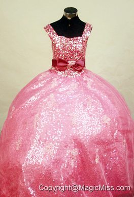 Paillette Over Skirt Little Girl Pageant Dress Ball Gown Square Floor-Length Watermelon