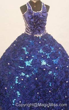 Fashionable Royal Blue Ball Gown 2013 Little Girl Pageant Dress Halter Floor-Length 