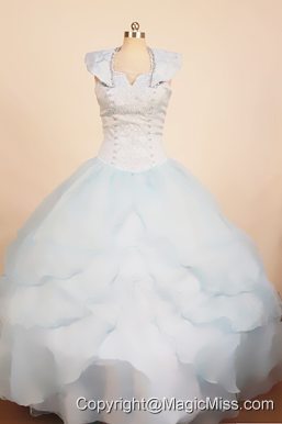 Custom Made Light Blue 2013 Little Girl Pageant Dress With Ruffled Layeres Ball Gown Scoop Neck
